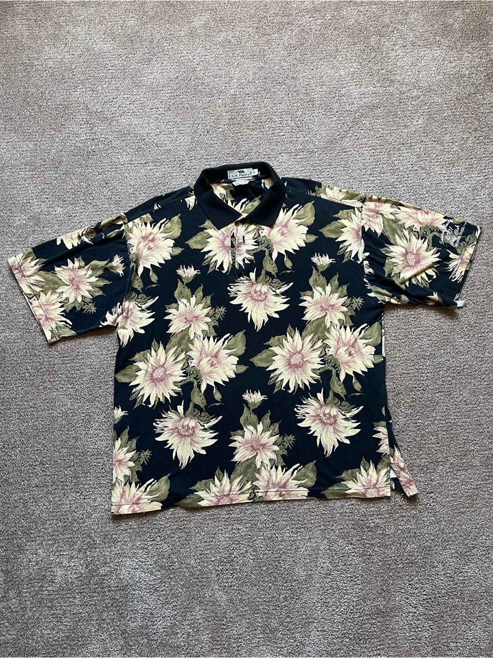 VTG ‘01 Sunflower All Over Print Polo Golf Shirt